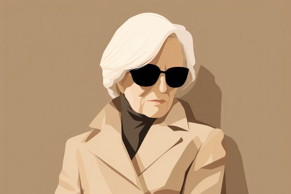 Old woman sunglasses portrait sketch. AI generated Image by rawpixel.