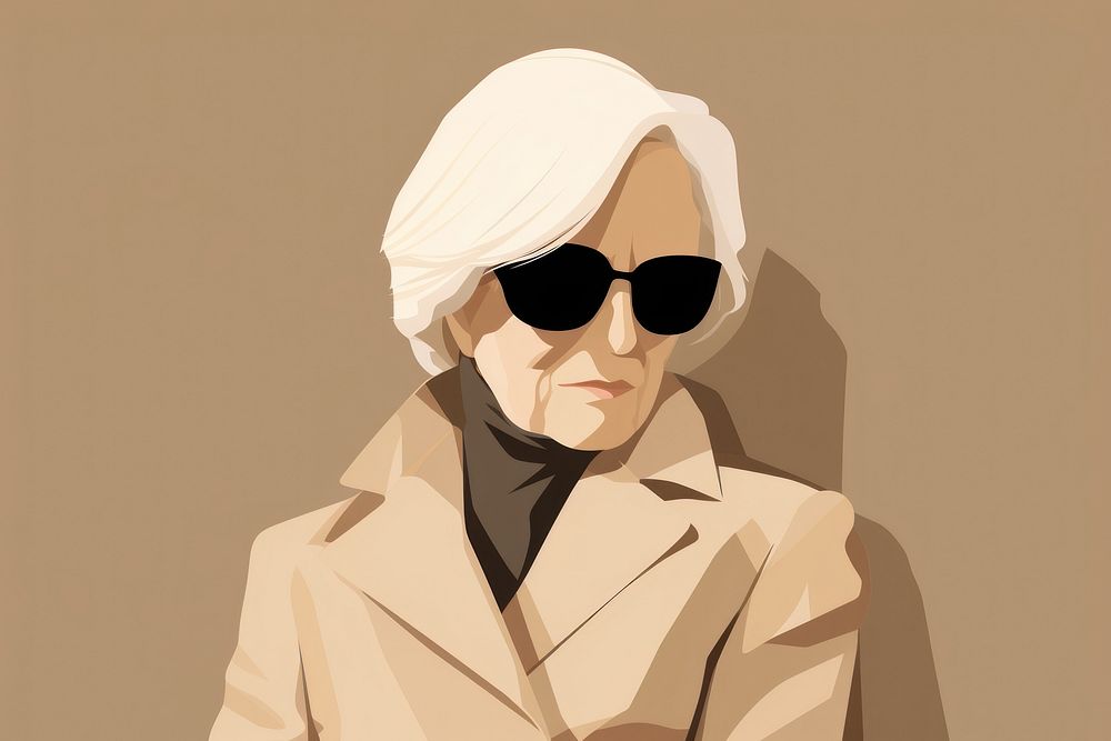 Old woman sunglasses portrait sketch. 