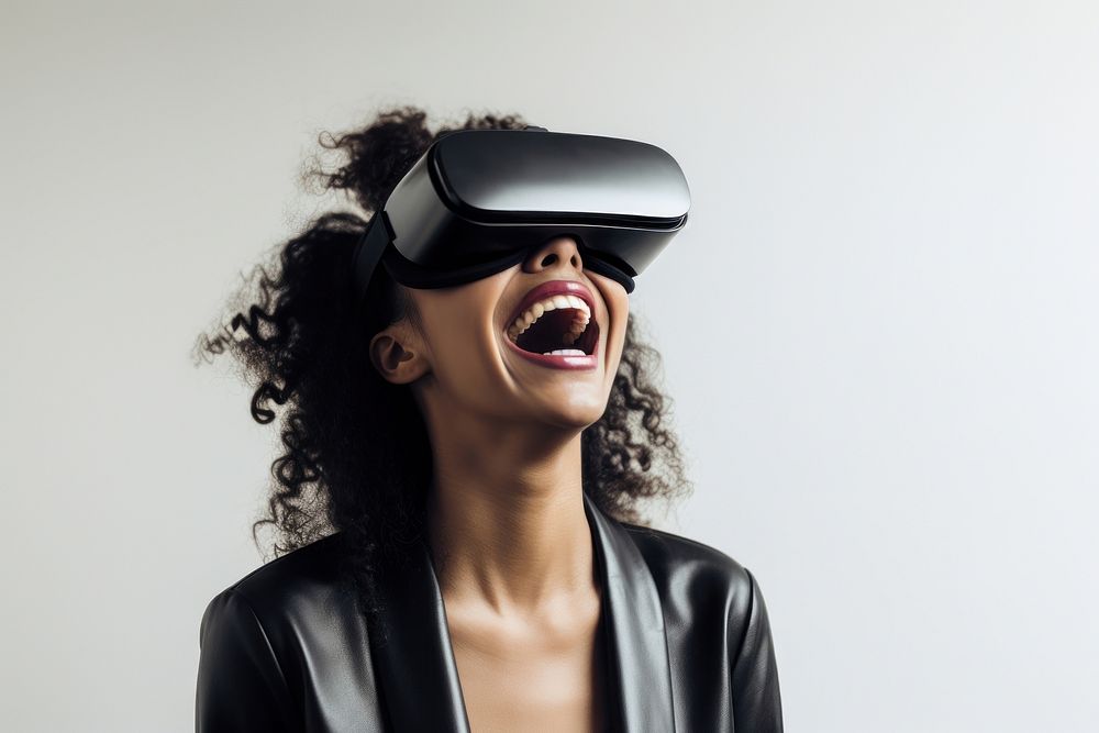 Woman wearing VR glasses technology hairstyle happiness. AI generated Image by rawpixel.
