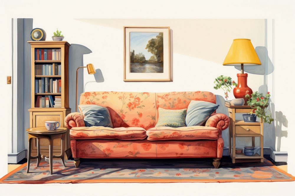 Living room painting architecture furniture. AI generated Image by rawpixel.