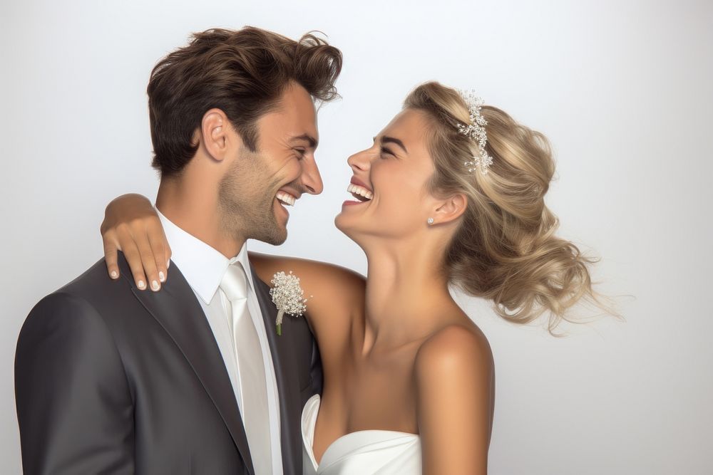 Laughing wedding portrait adult. AI generated Image by rawpixel.