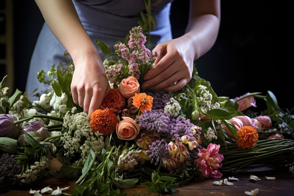 Woman preparing flower bouquet plant adult hand. AI generated Image by rawpixel.