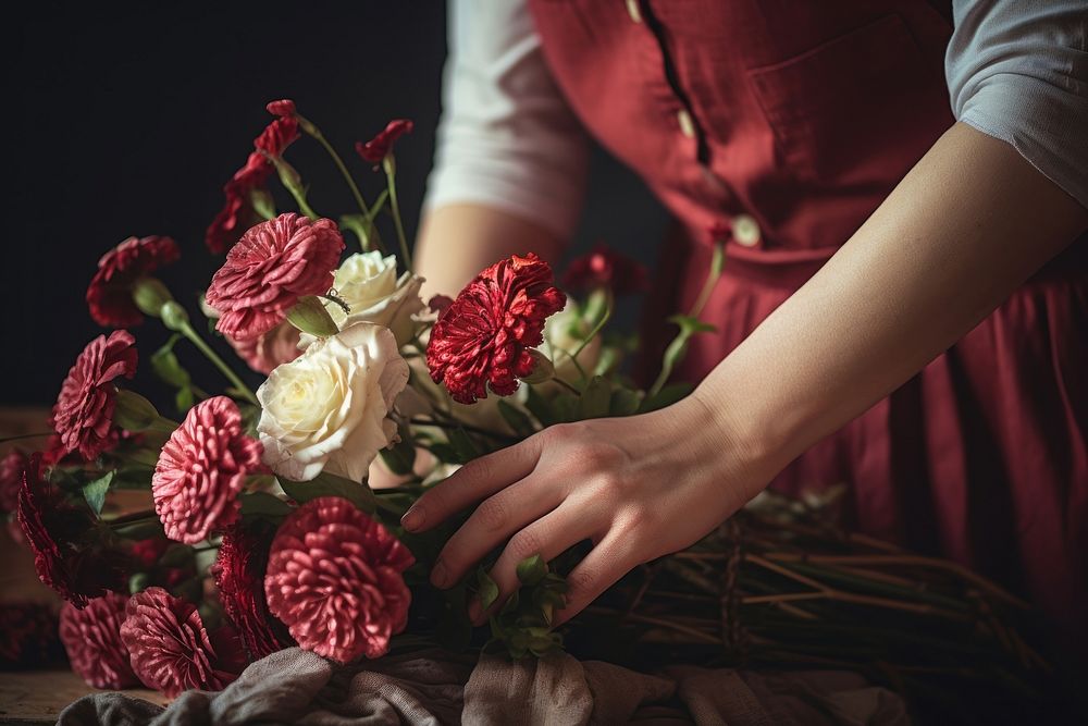 Woman preparing flower bouquet plant petal adult. AI generated Image by rawpixel.