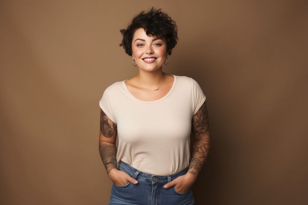 Tattoo portrait jeans smile. AI generated Image by rawpixel.
