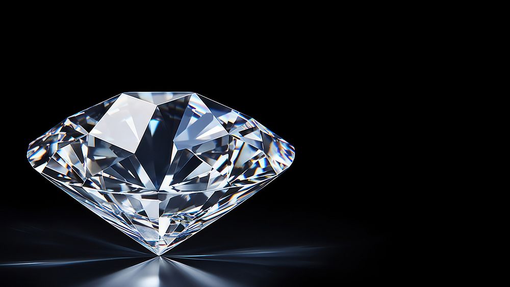 Photo of diamond, isolated on black background.  