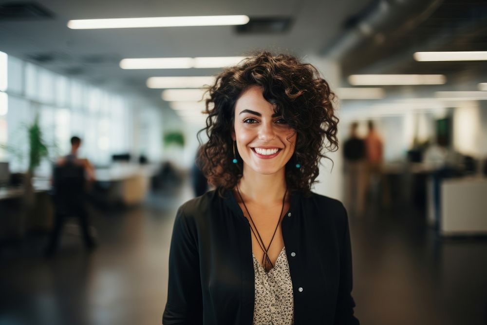 Happy woman smiling portrait standing office. AI generated Image by rawpixel.