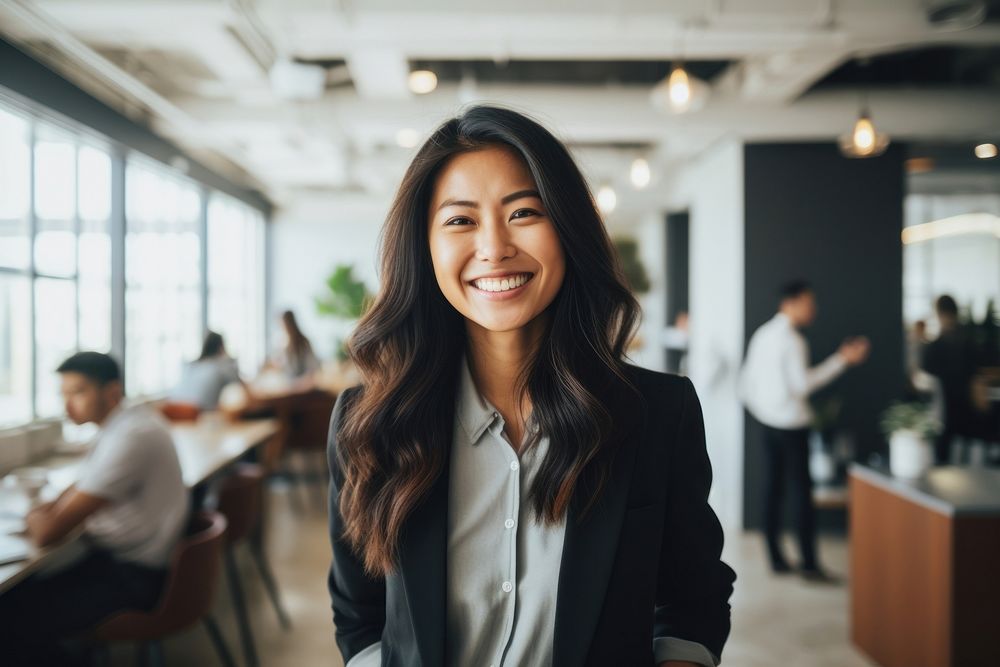 Happy asian woman smiling standing portrait adult. AI generated Image by rawpixel.