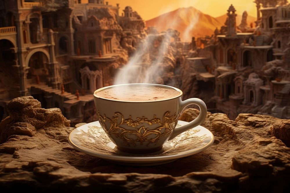 A coffee cup ancient saucer drink. AI generated Image by rawpixel.