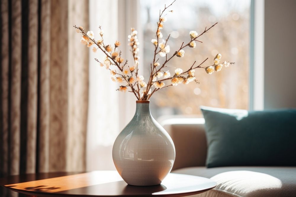 Living room vase windowsill furniture. AI generated Image by rawpixel.