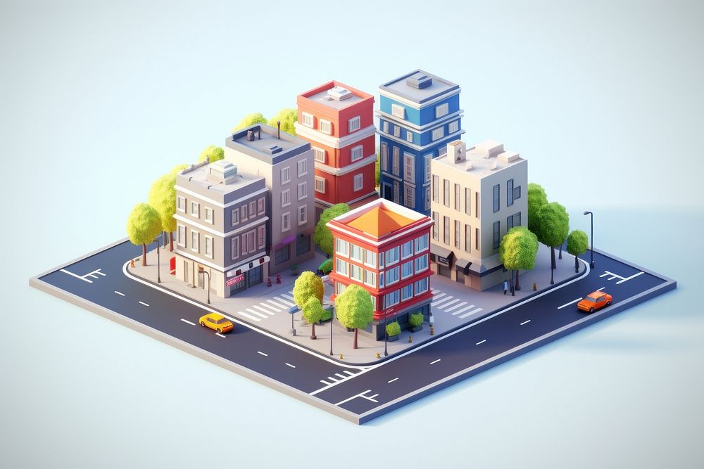 City street isometric car architecture building. AI generated Image by rawpixel.