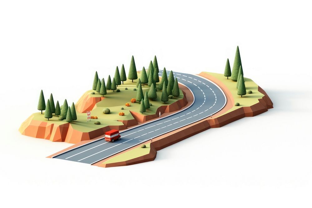 Highway road isometric cartoon white background outdoors. AI generated Image by rawpixel.