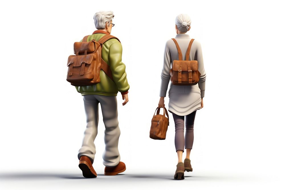 Mature couple walking backpack footwear handbag. AI generated Image by rawpixel.