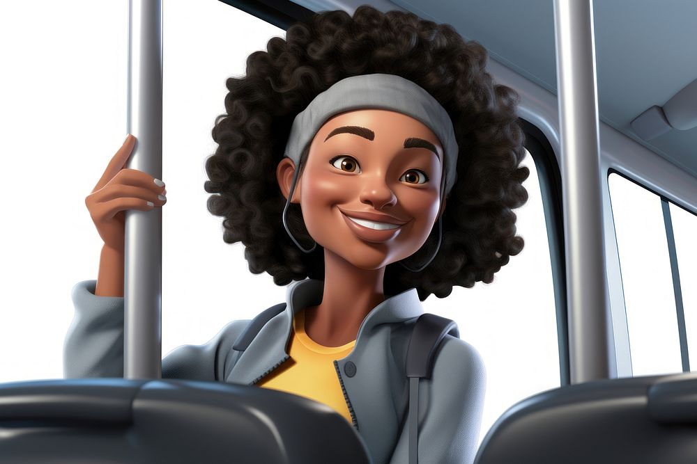 Sixty african american female cartoon adult bus. AI generated Image by rawpixel.