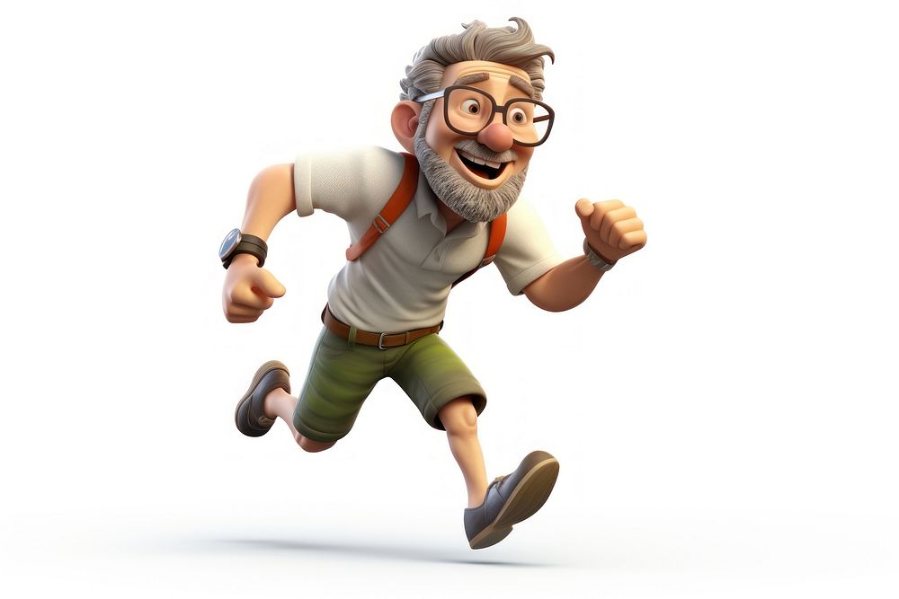 Sixty years old guy cartoon running white background. AI generated Image by rawpixel.