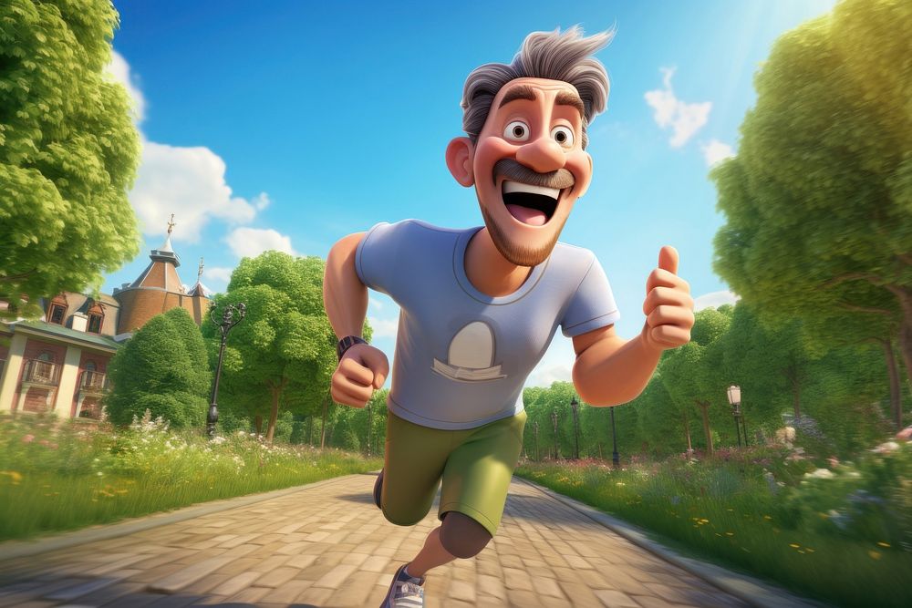 Sixty years old guy cartoon running exercising. AI generated Image by rawpixel.