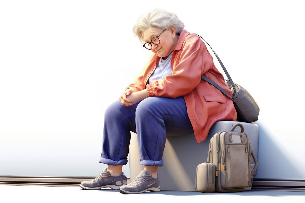 Plump mature woman sitting footwear glasses. AI generated Image by rawpixel.