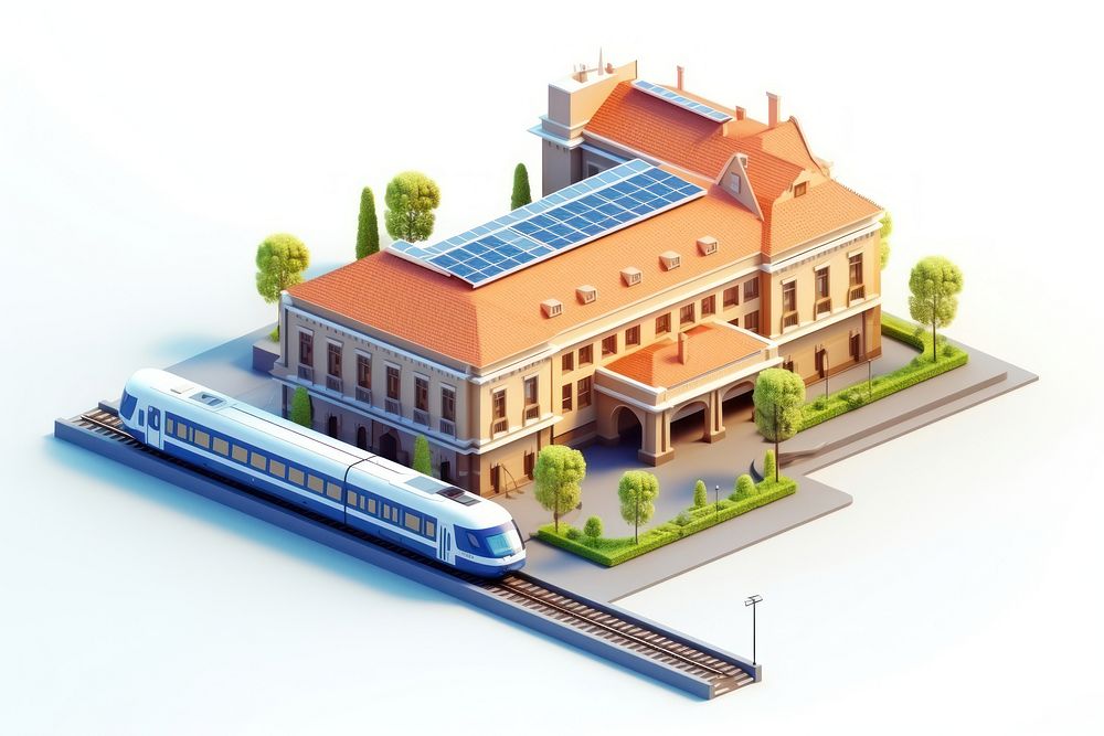 Railway station isometric architecture building vehicle. AI generated Image by rawpixel.