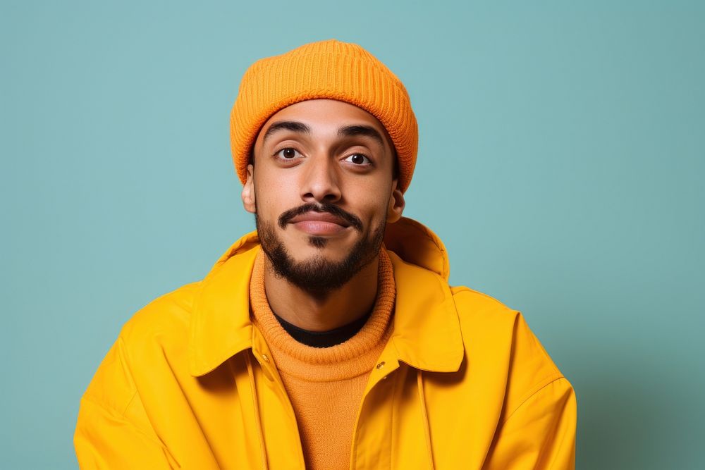 Beanie portrait yellow adult. AI generated Image by rawpixel.