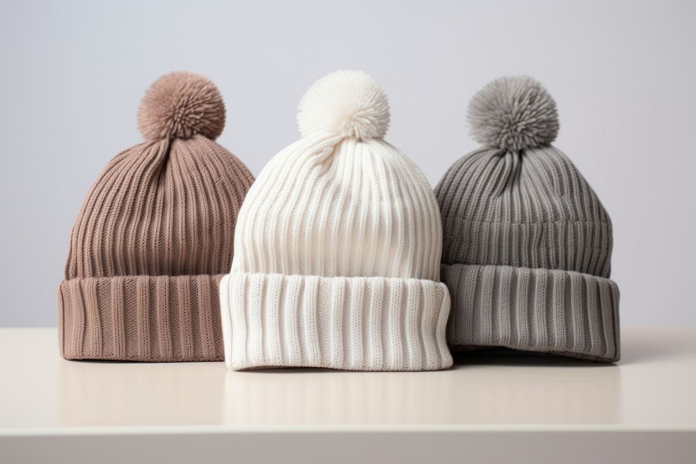 Beanie white hat headwear. 