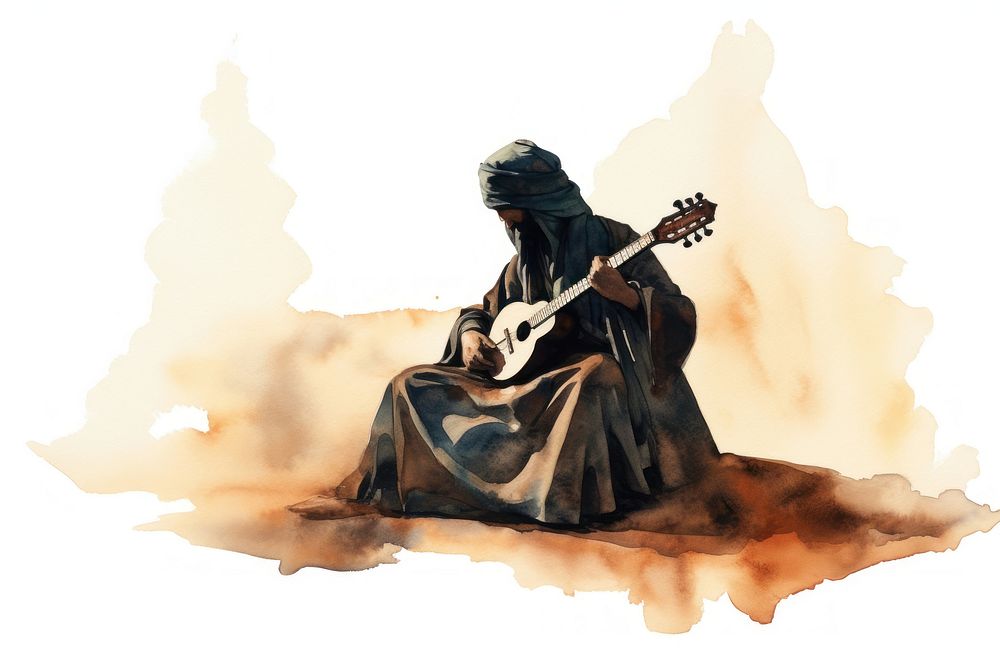 Arabian style crafts musician guitar white background. 