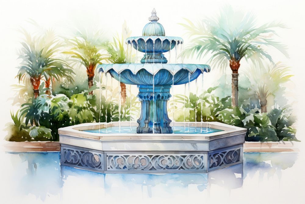 Arabian style fountain architecture outdoors garden. AI generated Image by rawpixel.