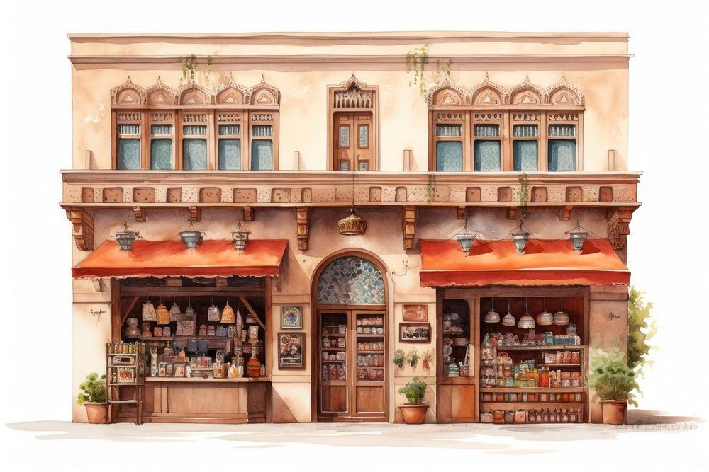 Arabian spice shop facade city town architecture.