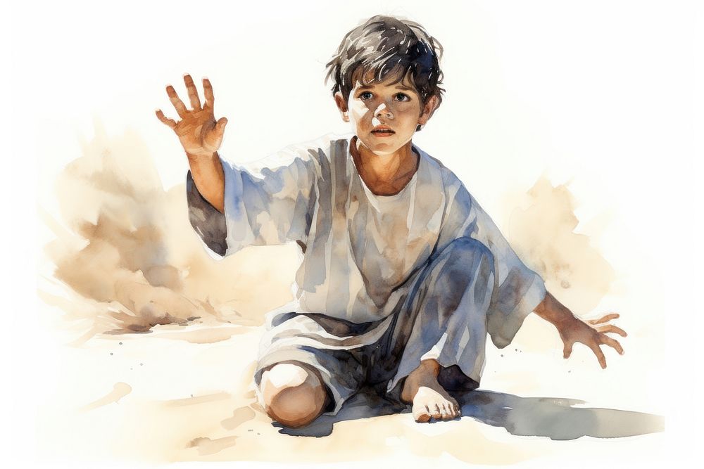 Arabic kid preying portrait child cross-legged. AI generated Image by rawpixel.