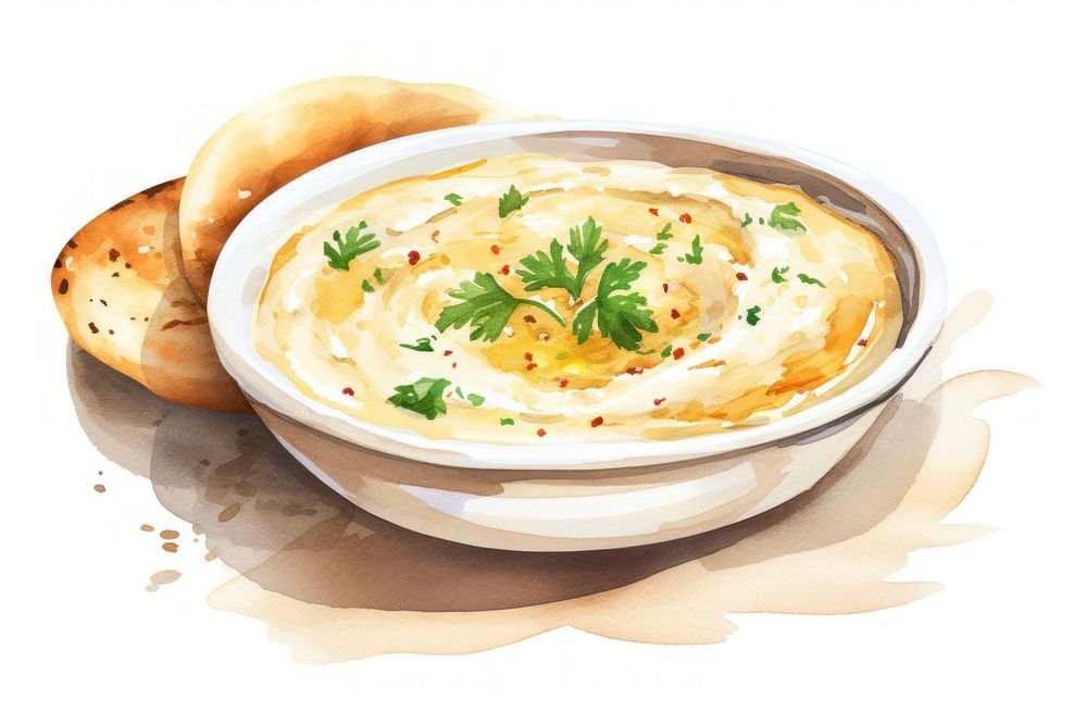Arabic hummus bread plate food. AI generated Image by rawpixel.