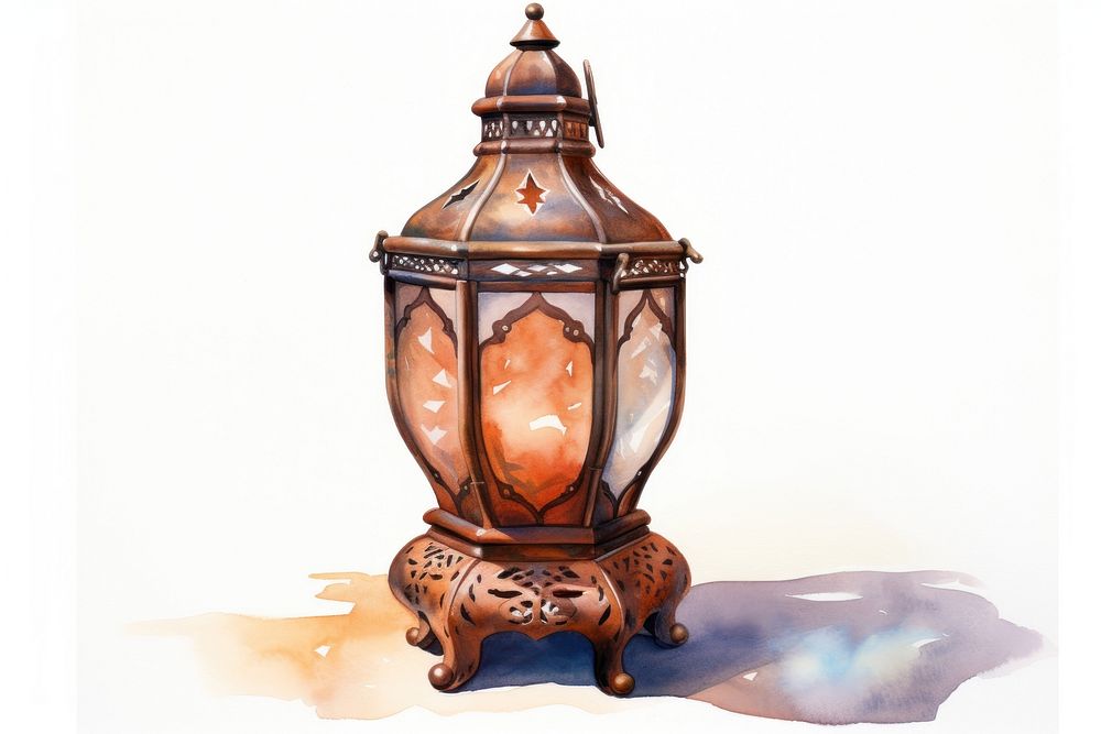 Arabic lamp lighting lantern white background. AI generated Image by rawpixel.