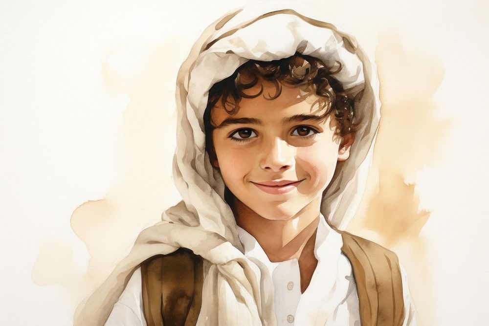 Arabic mutiracial boy portrait drawing sketch. AI generated Image by rawpixel.
