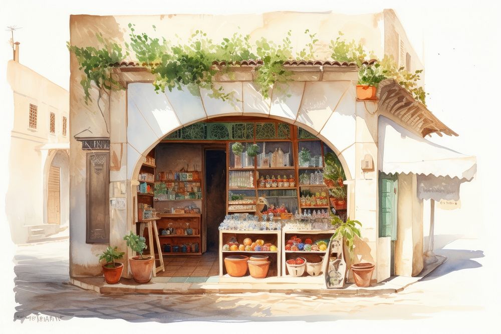 Arabic shop plant city architecture. AI generated Image by rawpixel.