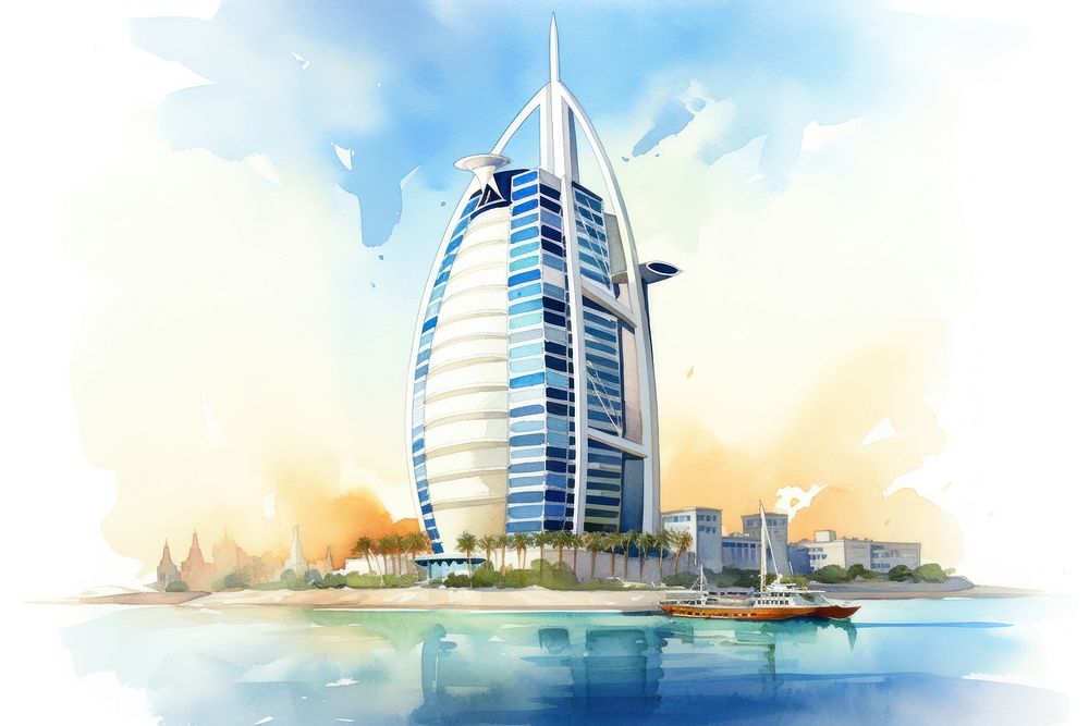 Dubai building architecture skyscraper landmark. AI generated Image by rawpixel.