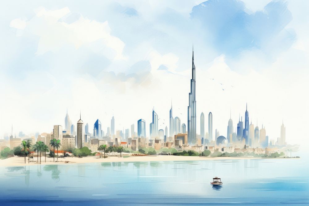 Dubai city architecture landscape cityscape. AI generated Image by rawpixel.