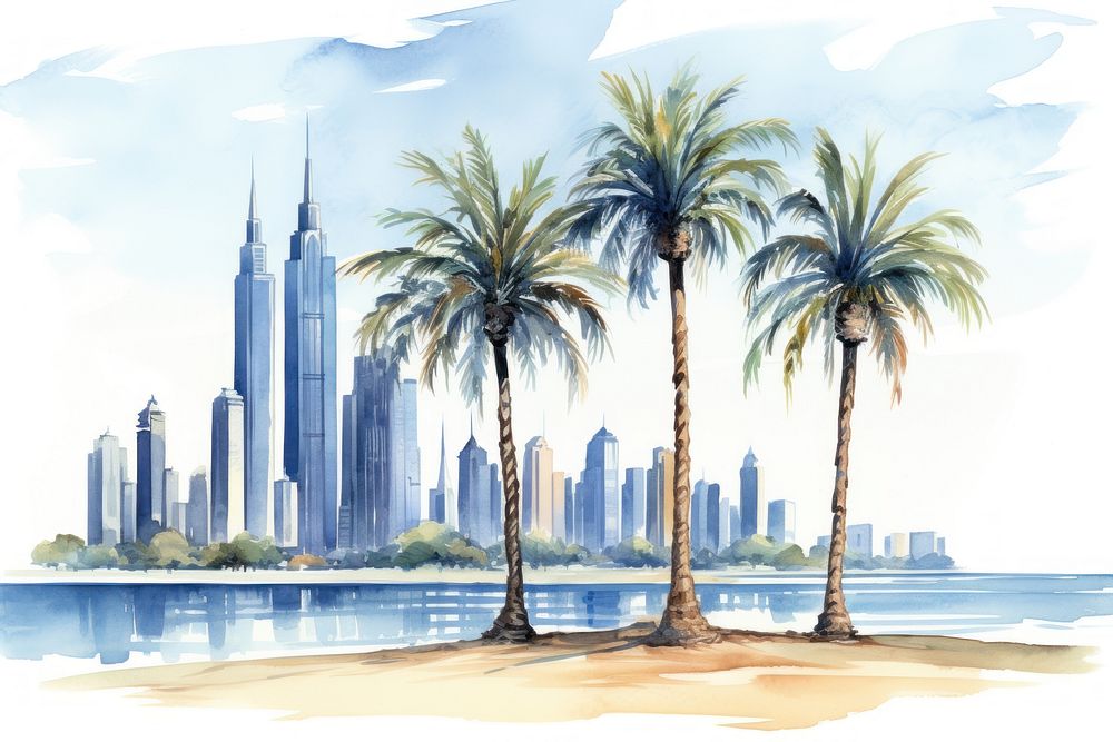 Dubai palm beach architecture landscape panoramic. AI generated Image by rawpixel.