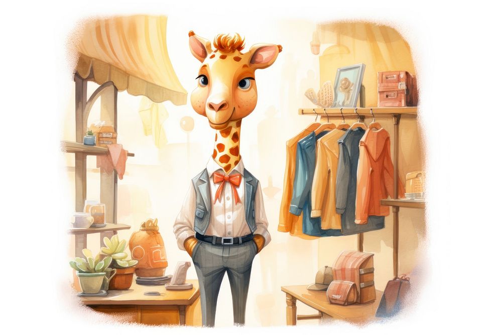 Giraffe salesperson cartoon mammal adult. AI generated Image by rawpixel.