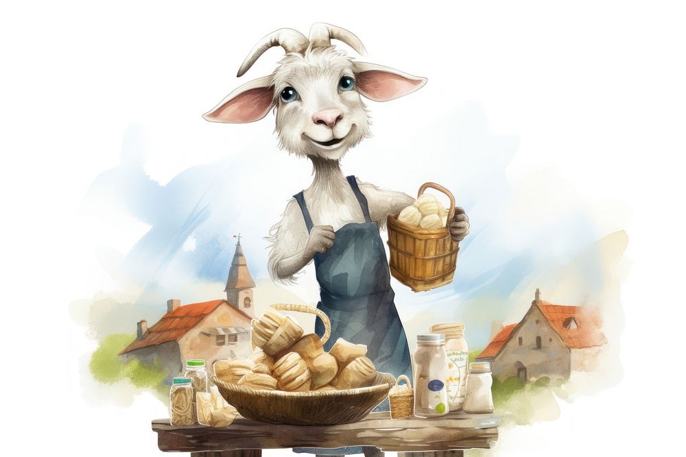 Goat selling cheeses cartoon livestock mammal. AI generated Image by rawpixel.