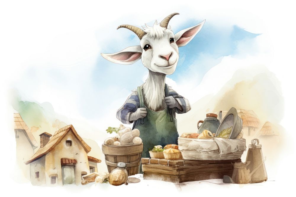 Goat selling cheeses livestock cartoon mammal. AI generated Image by rawpixel.
