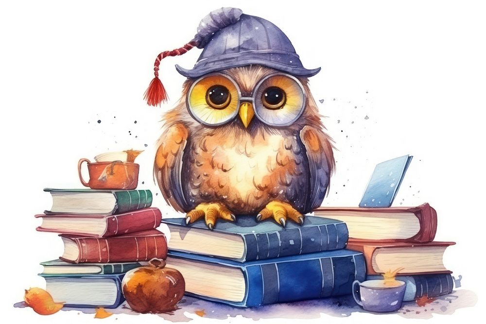 Owl selling books publication bird representation. 