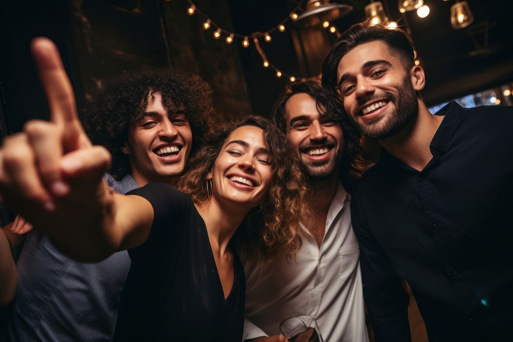 4 diverse friends taking a selfie laughing adult togetherness. AI generated Image by rawpixel.