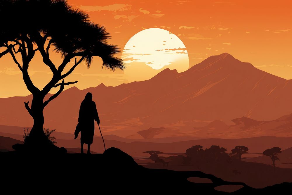 Arabian landscape silhouette backlighting outdoors. AI generated Image by rawpixel.