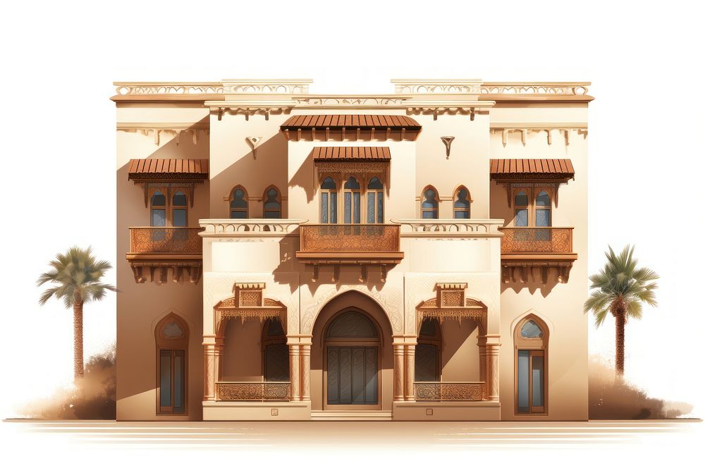 Arabian style house facade architecture building hacienda. AI generated Image by rawpixel.