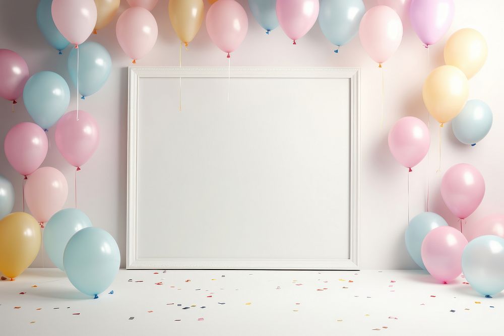 Minimal birthday border frame balloon backgrounds party. AI generated Image by rawpixel.