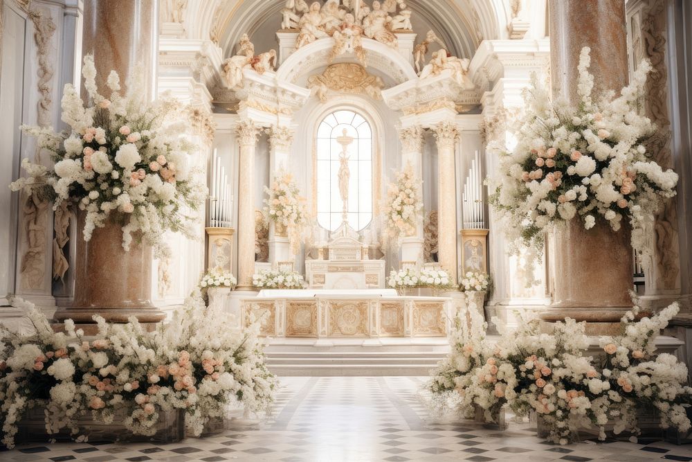 Flowers wedding architecture building. AI generated Image by rawpixel.
