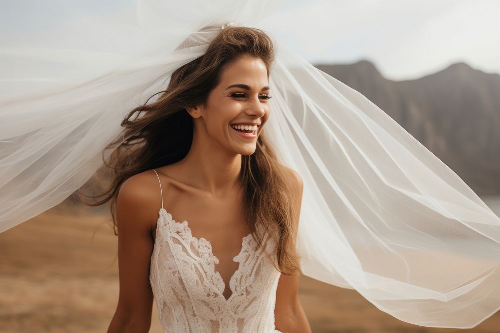 Wedding dress photography mountain portrait. AI generated Image by rawpixel.