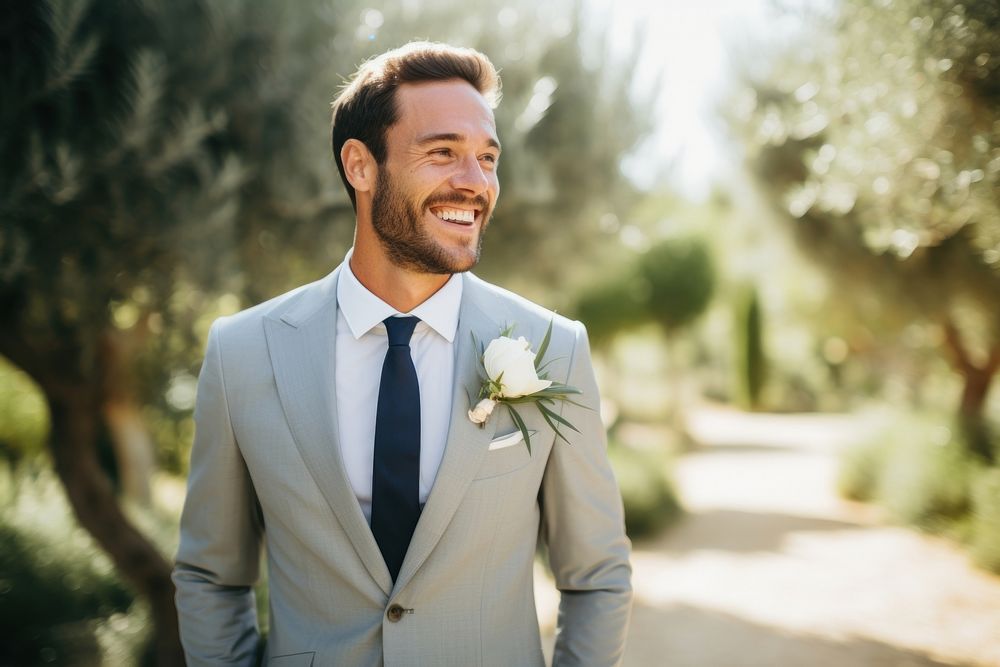 Wedding suit standing laughing blazer. AI generated Image by rawpixel.