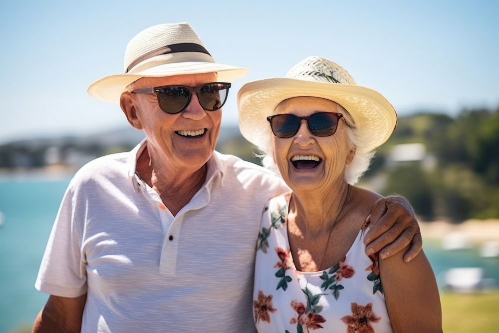 Senior couple laughing glasses sunglasses. AI generated Image by rawpixel.