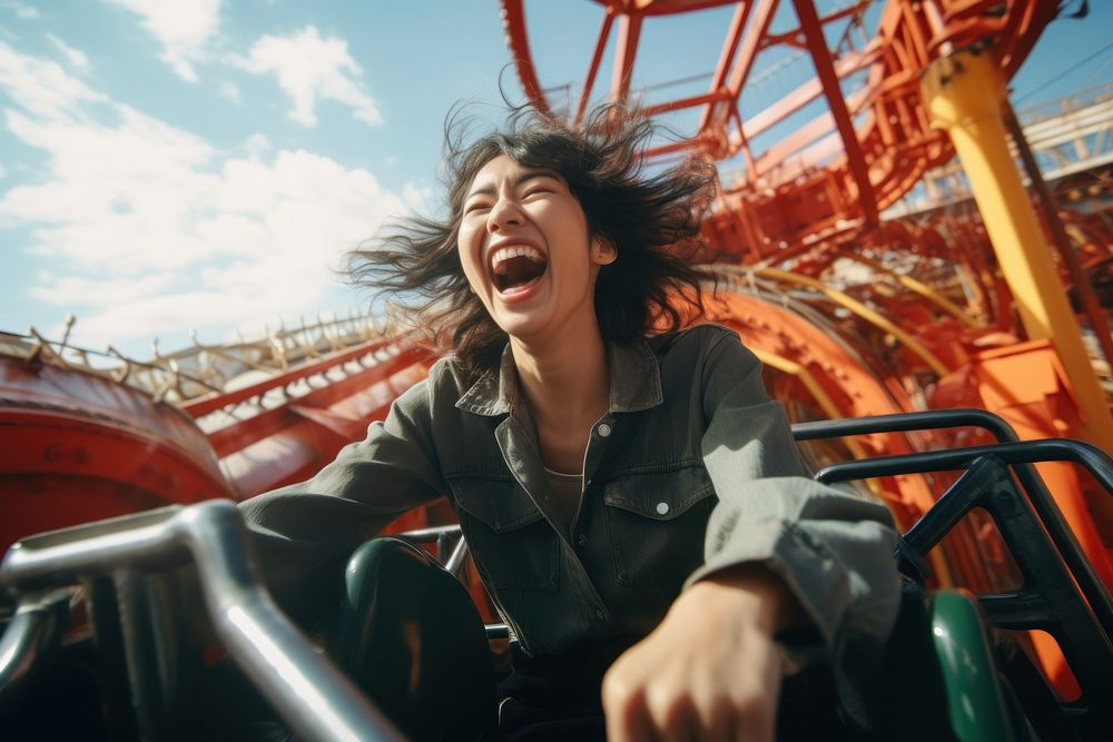 Girl laughing coaster adult. AI generated Image by rawpixel.