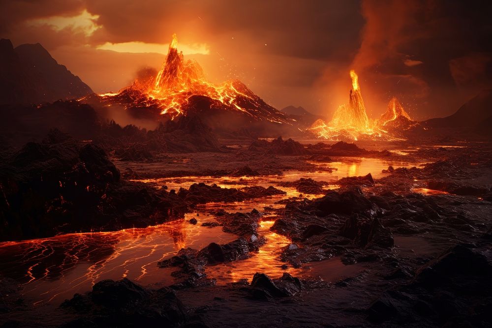 Volcanic Wasteland mountain outdoors volcano. AI generated Image by rawpixel.