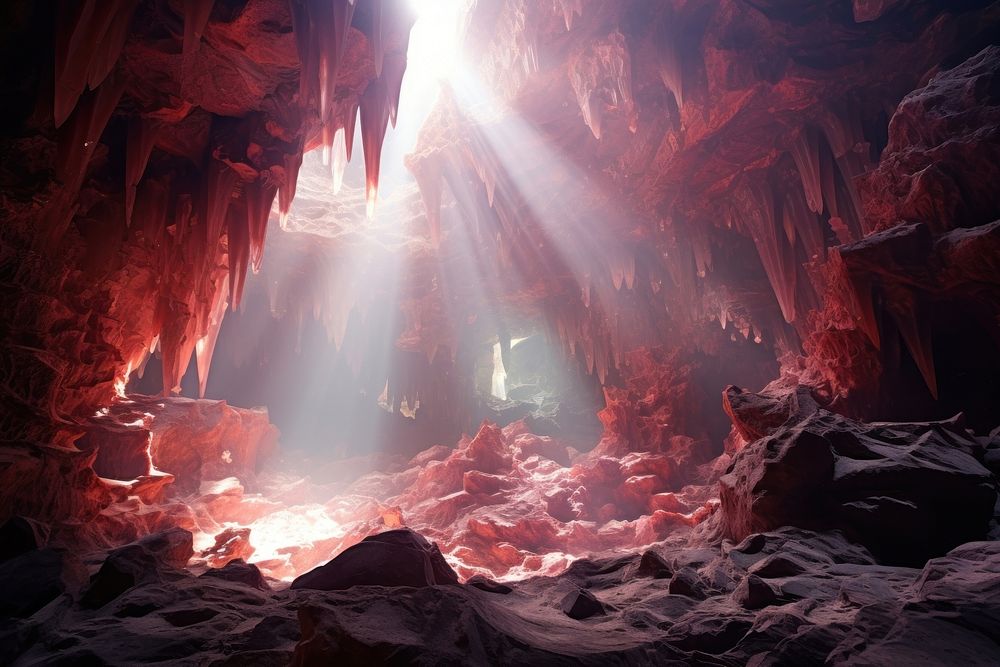 Crystal Caverns cave nature illuminated. AI generated Image by rawpixel.