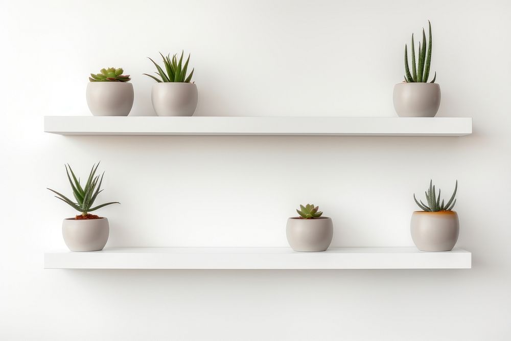 Wall shelves shelf plant white. AI generated Image by rawpixel.